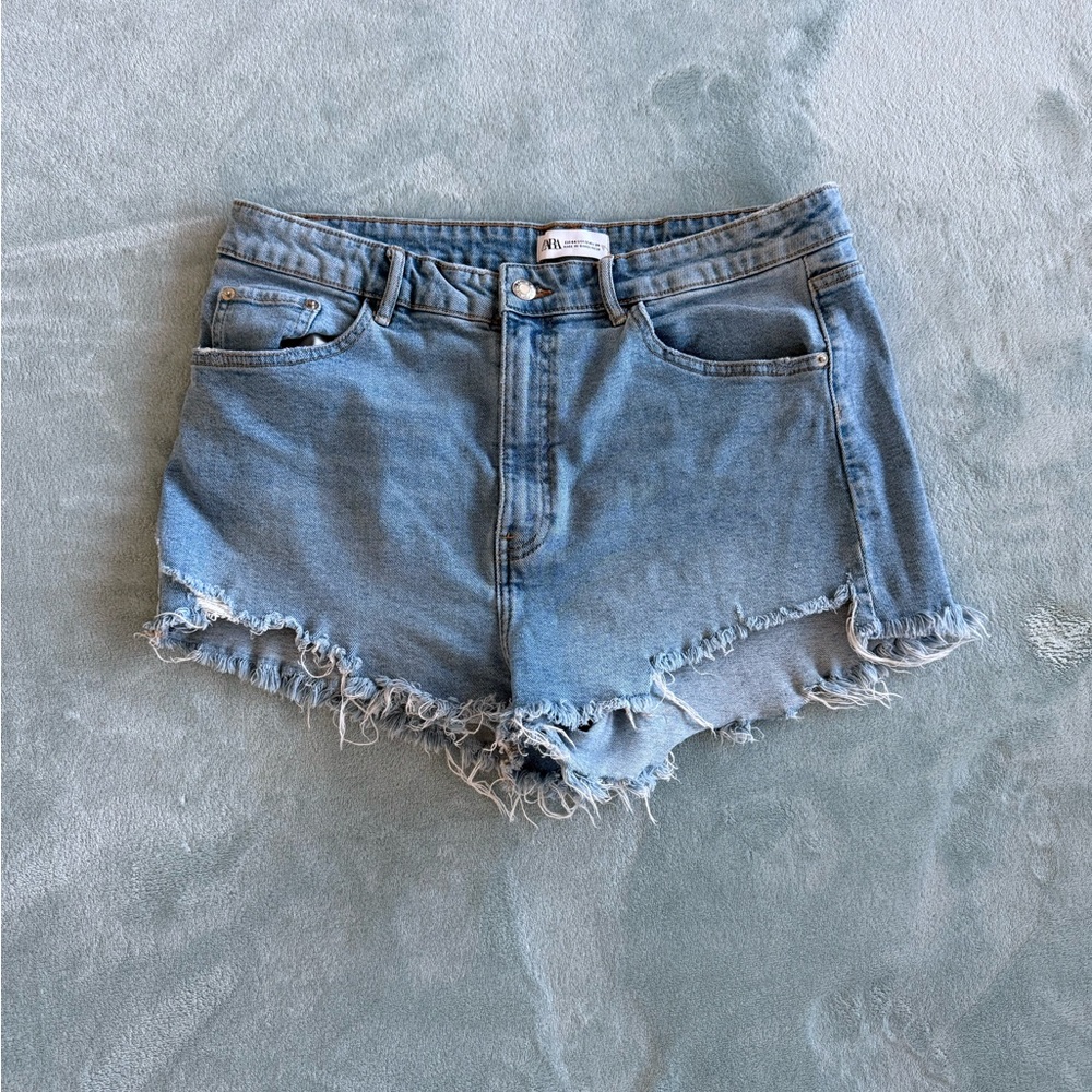 Zara Blue Frayed Jean Shorts